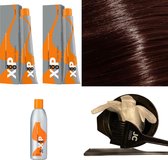 XP100 haarverfpakket kleur 5.62  Lichtbruin & Rood & Violet (2x 100ML) met 9% waterstof ( 1x 250ML) incl verfbakje, kwast, maatbeker, puntkam en handschoenen