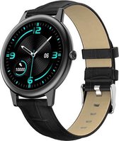 Belesy® LOVERS HUG - Smartwatch Dames - Smartwatch Heren - Horloge - Stappenteller - Full Touch – Diverse Wijzerplaten - Bloeddruk - Mutli sport – Zwart Leer - Moederdag