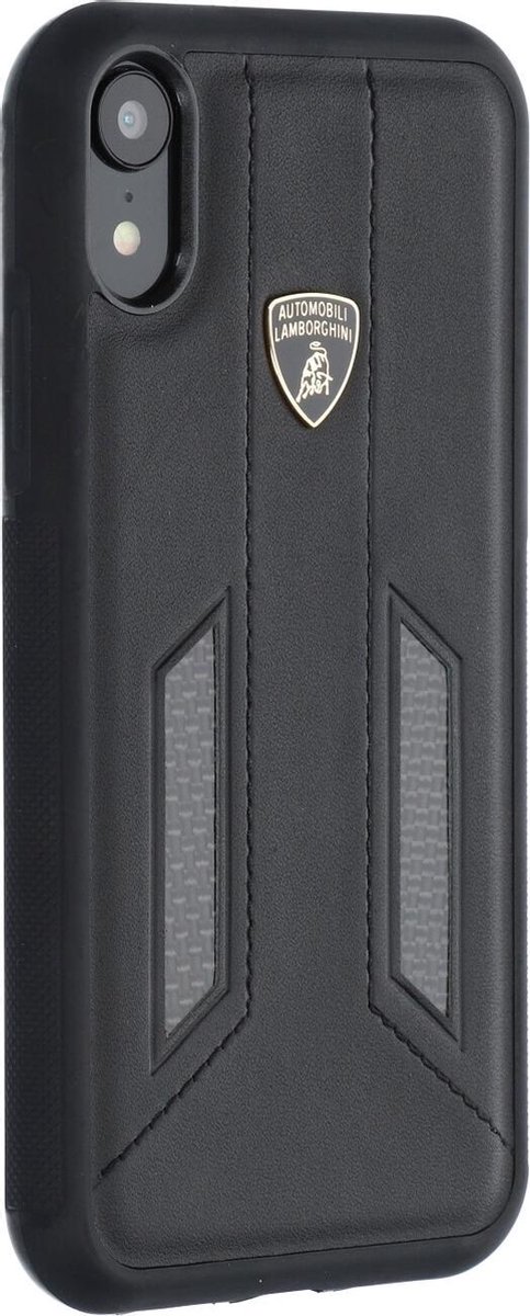 Zwart hoesje van Lamborghini - Backcover - D6 Serie - iPhone XR - Genuine Leather - Echt leer