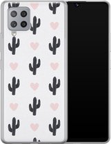 Samsung Galaxy A42 hoesje siliconen - Cactus hartjes - Soft Case Telefoonhoesje - Planten - Zwart