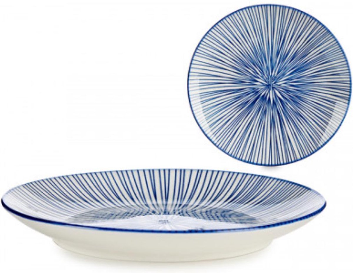 Borden blauw gestreept dessert 4-delige set 20cm /2,5 x 19,5 x 19,5 cm