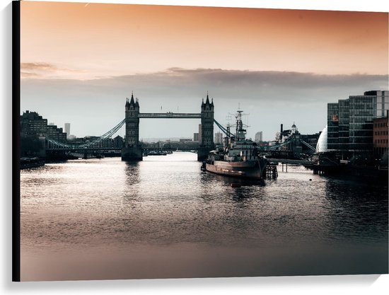 Canvas  - Tower Bridge met Schip - Amerika - 100x75cm Foto op Canvas Schilderij (Wanddecoratie op Canvas)