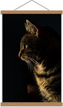 Schoolplaat – Bruin / Grijze Kat met Zwarte Achtergrond - 40x60cm Foto op Textielposter (Wanddecoratie op Schoolplaat)