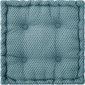 Atmosphera DELUXE stoelkussen blauw motief 40 x 40 H8 cm - Extra dik met handvat - 4 Knopen - Vloerkussen - Loungekussen