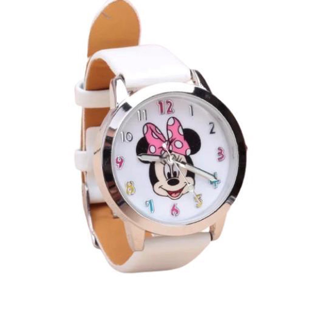 Kinder horloge met Minnie Mouse afbeelding met wit leer bandje