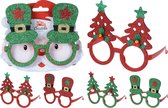 Kerstbril met glitter 4 stuks, 2 rode en 2 groene  - feestbril - glitterbril - party bril