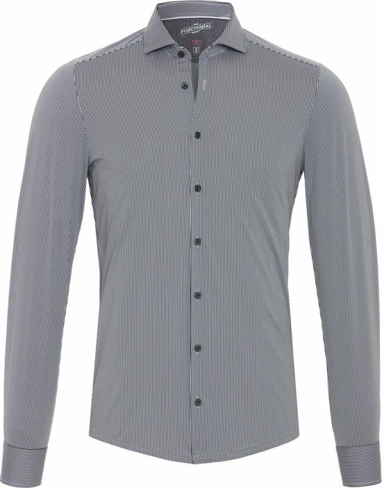 Pure - Functional Overhemd Strepen Zwart - Heren - Maat 42 - Slim-fit