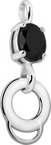 Quiges - Charm Bedel Hanger Ring Drager met Zirkonia Zwart - Dames - zilverkleurig - QHC127