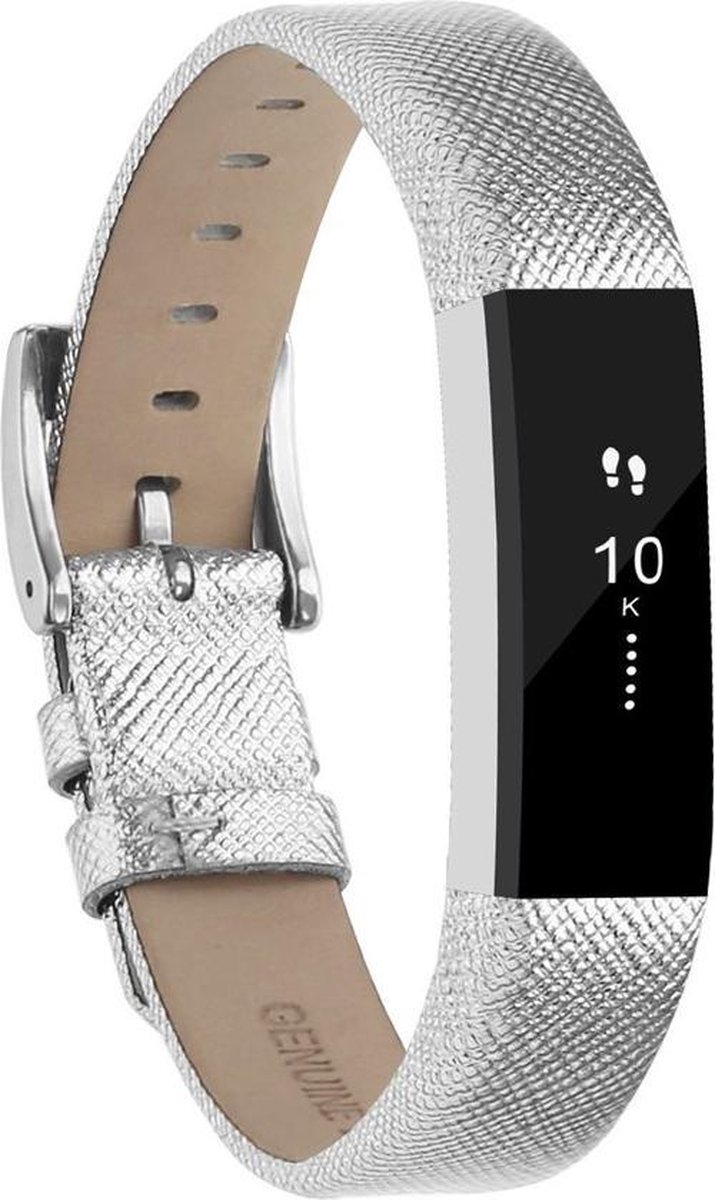 By Qubix - Compatible Fitbit bandje - Lederen bandje Geschikt voor Fitbit Alta - Zilver Smartwatch bandje