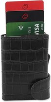 Sophos Men's accessories Lederen kaarthouder met slide - RFID - Echte leer, Croc motief - voor 6 cards Zwart