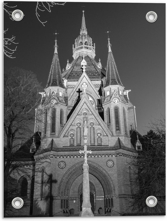 Tuinposter – Mooie Grote Kerk (Zwart Wit) - 30x40cm Foto op Tuinposter  (wanddecoratie voor buiten en binnen)