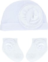 Soft Touch - Baby Geschenkset - Muts & Sokjes met Rozet - Wit - Mt 50/56