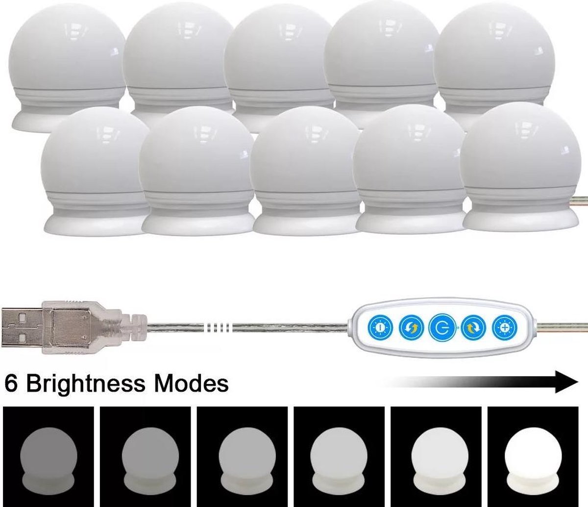 Lampe de Miroir LED Style Hollywood 10 Ampoules, Câbles parfaitement  Cachés, 3 Couleurs et 10 Intensités, Lumière Miroir USB pour Coiffeuse  Maquillage, Boule LED Coiffeuse Adhesif pour Makeup [Classe