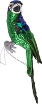 Kerstversiering grote groene glitter papegaai vogel 30 cm - Woondecoratie - Kerstdecoratie