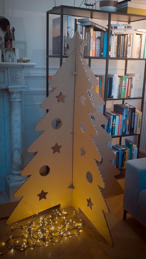 Décoration sapin de Noël - comprenant 2 feuilles d'autocollants - Dimensions: 140 x 120 x 120 cm - karton nid d'abeille écologique - 100% recyclable - épaisseur 10 mm