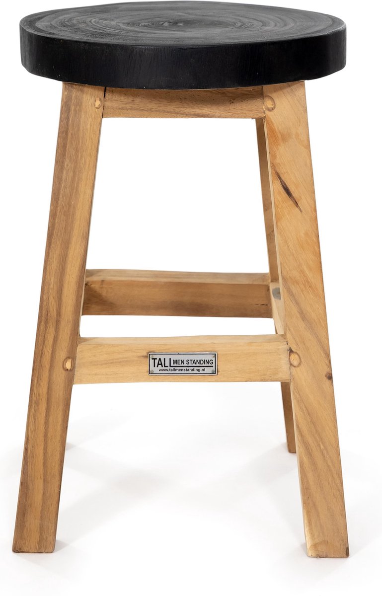 Stijlvolle Houten Ronde Kruk Paulini met Zwarte Zitting - Duurzaam en Praktisch