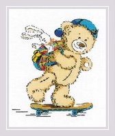 borduurpakket teddy beer op skateboard