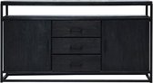 Kate dressoir - zwart - 2 deuren - 3 laden - modern -  massief hout - metaal - industrieel | MP Glas & Design