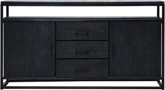 Kate dressoir - zwart - 2 deuren - 3 laden - modern - massief hout - metaal  -... | bol.com