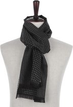 Heren sjaal zwart wit Dots Stripes|Warme heren shawl|Fijne franjes