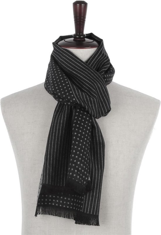 Heren sjaal zwart wit Dots Stripes|Warme heren shawl|Fijne franjes | bol.com