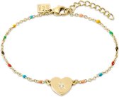 Twice As Nice Armband in goudkleurig edelstaal, multikleurige email bolletjes en hanger met hartje  16 cm+3 cm