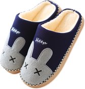 Geweo Home Sloffen - Pantoffels - Open Sloffen - Wollen Pantoffels - Paashaas Instap Sloffen - Antislip - Unisex - Kerstmis - Kerstfeest - Christmas Gift - Blauw - Maat 41/42