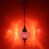 Hanglamp - Mozaïek Lamp - Oosterse Lamp - Turkse Lamp - Marokkaanse Lamp - Ø 19 cm - Hoogte 53 cm - Handgemaakt - Authentiek - Rood