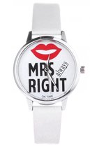 Hidzo Horloge Mrs Right Ø 38 - Wit - Kunstleer