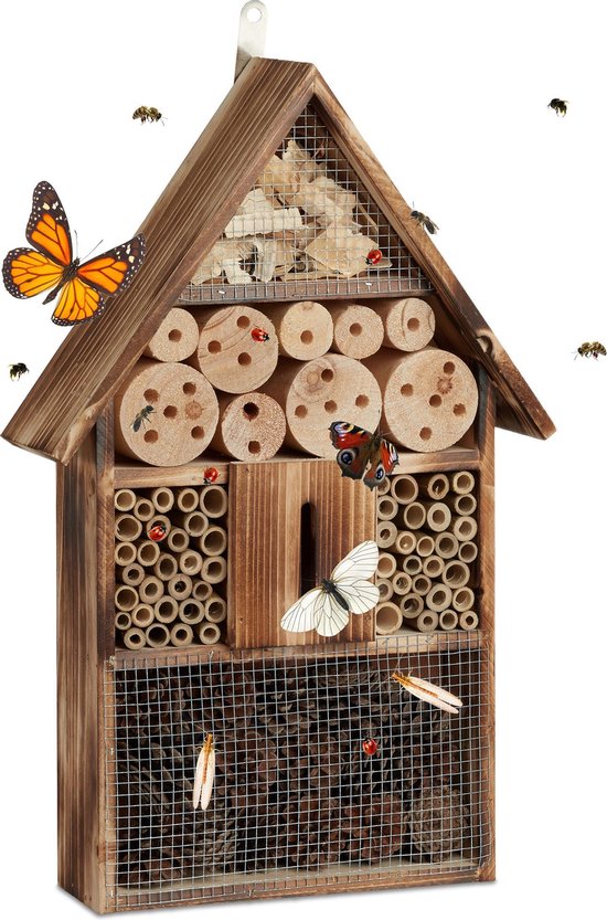 Relaxdays insectenhotel - 50 cm hoog - bijenhhuis - om op te hangen -  insectenhuis - hout | bol.com