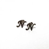 Oorbellen studs letter Alfabet - Zilver (letter N)