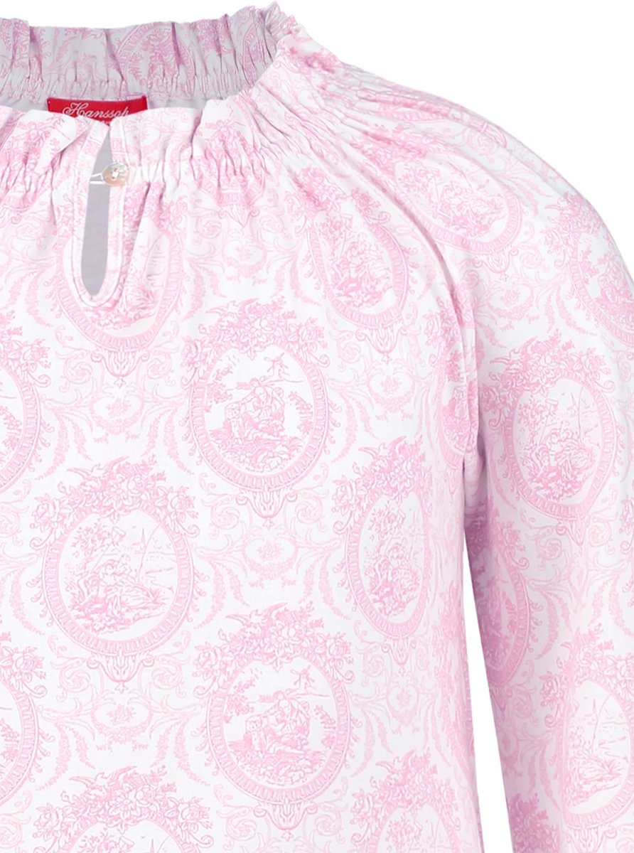 Exclusief Luxueus Kinder nachtkleding Luxe mooi zacht roze Girly Nachthemd van Hanssop met verfijnde rand details en luxe hals verwerking, Meisjes nachthemd, zacht roze bloem print, maat 140