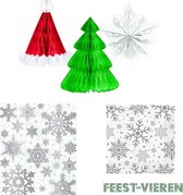 Kerst decoratie set, Honeycombs, raamstickers zilver en servetten| kerstversiering | kerstdecoratie