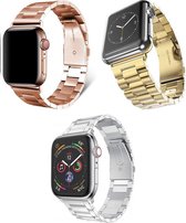 Geschikt voor Apple Watch bandje 42 / 44 / 45 mm - Series 1 2 3 4 5 6 7 SE - 3 pack - Smartwatch iWatch horloge band - 42mm 44mm 45mm - Fungus - RVS metaal - Goud zilver rosegoud - Schakel