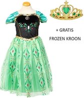 Frozen Anna jurk groen + gratis kroon - 98/104 (110) 3-4 jaar prinsessenjurk verkleed kleedje