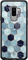 Samsung S9 Plus hoesje glass - Blue cubes | Samsung Galaxy S9+ case | Hardcase backcover zwart