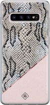 Samsung S10 Plus hoesje siliconen - Snake print | Samsung Galaxy S10 Plus case | Roze | TPU backcover transparant