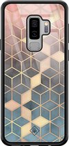 Samsung S9 Plus hoesje glass - Cubes art | Samsung Galaxy S9+ case | Hardcase backcover zwart