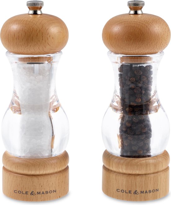 Cole & Mason 105 Set moulin à poivre et sel 16,5 cm | Acryl - Bois | Taille de mouture réglable en continu | Précision + Grinder