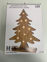 Kerstboom beeld hout met lichtjes (37 cm)