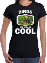 Dieren toekans t-shirt zwart dames - birds are serious cool shirt - cadeau t-shirt toekan/ toekans liefhebber