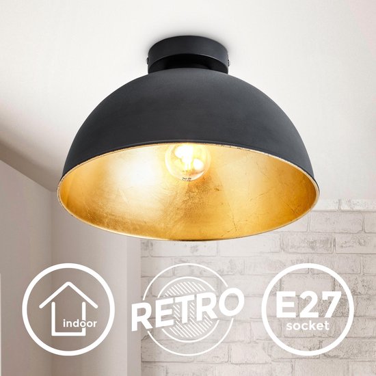 B.K.Licht - Zwart Plafondlamp decoratiev - 1 lichts met E27 fitting - vor... | bol.com