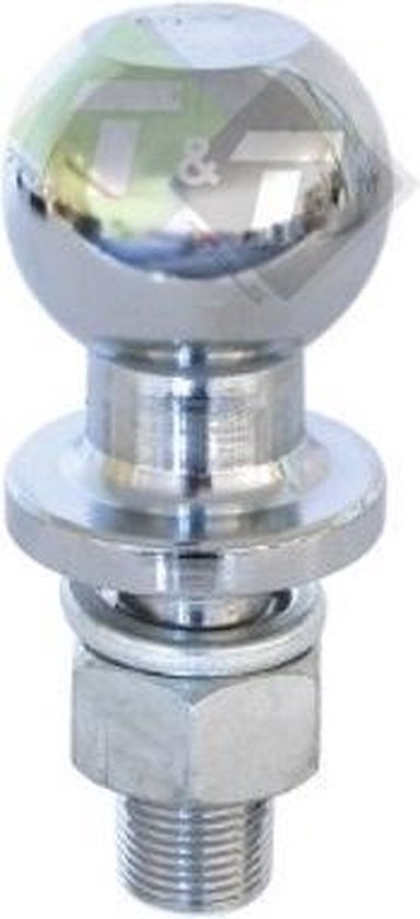 Verchroomde kogelbout met moer en ring, 50mm diameter.