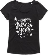 Ladies T Shirt - Dames Shirt - Workout T-Shirt -Casual T-Shirt - Lifestyle T-Shirt - Jaarwisseling - Happy New Year - Zwart - L