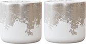 Luna bloempot wit zilver 33cm breed set van 2 | Grote bloempot witte hoogglans zilveren | Brede bloempot plantenbak vaas vazen﻿