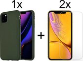 iphone 11 pro hoesje groen - iPhone 11 pro siliconen case - hoesje iPhone 11 pro - iPhone 11 pro hoesjes cover hoes - 2x iPhone 11 pro Screenprotector Screen Protector