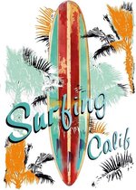 Surfing California Tekst Strijk Applicatie 20.3 cm / 28.5 cm / Blauw Orange Rood