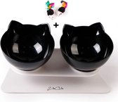 ZaCia Dubbele Voerbak Kat incl. Kattenspeeltje - Zwart - Dieren Water & Voer Set - Dubbele Voerbak Huisdieren - Eetbak - Katten - Honden - Katten Voerbakjes - Katten Honden Voeding - Drink Ba
