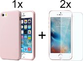 iphone 5/5S/SE 2016 hoesje roze siliconen case apple iPhone 5/5S/SE 2016 hoesjes cover hoes - 2x iPhone 5/5S/SE 2016 screenprotector screen protector