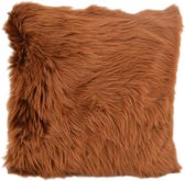 Cognac Brown Fur Kussenhoes | Polyester / Imitatiebont | 45 x 45 cm | Bruin